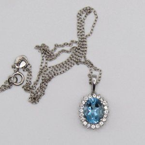 Delicate Sterling Silver Blue and White Topaz Pendant with 18" Chain